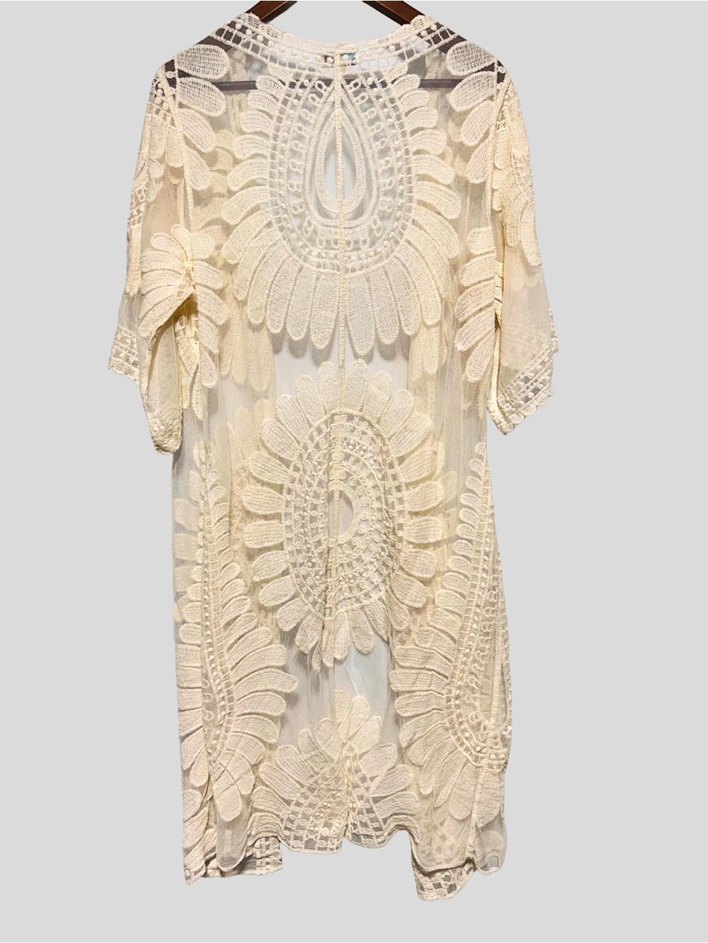 Rebellion Again Ivory Cream Lace Mesh Kimono Duster Boho Festival Cover Up L - Picture 4 of 5